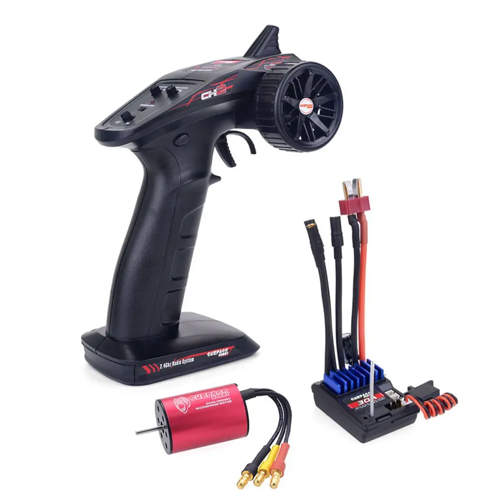 

RC Transmitter CH2 Remote Control + Receiver + 2 In 1 30A ESC + Waterproof 28XX 24XX Brushless Motor For RC 1:16 Car Boat