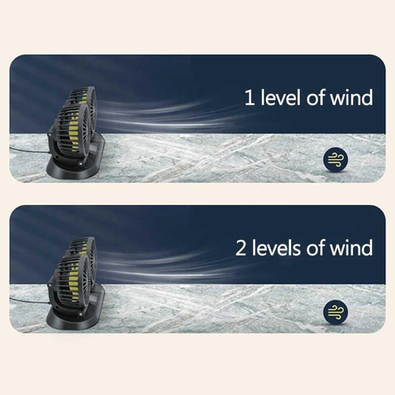 

Adjustable Portable Dual Head Car Fan 3 Speeds Strong Wind, Rotatable Cooling Fan for Suv Rv Boat Vehicles Glasses