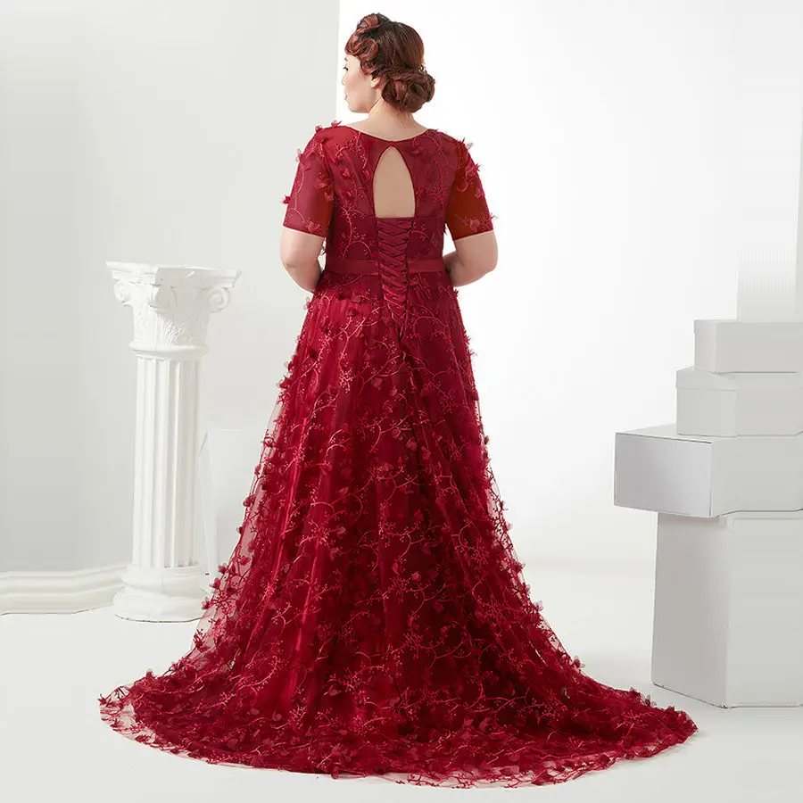 3D платье с цветочным рисунком De Soiree вечерние платья T398 2019 размера плюс бордовые