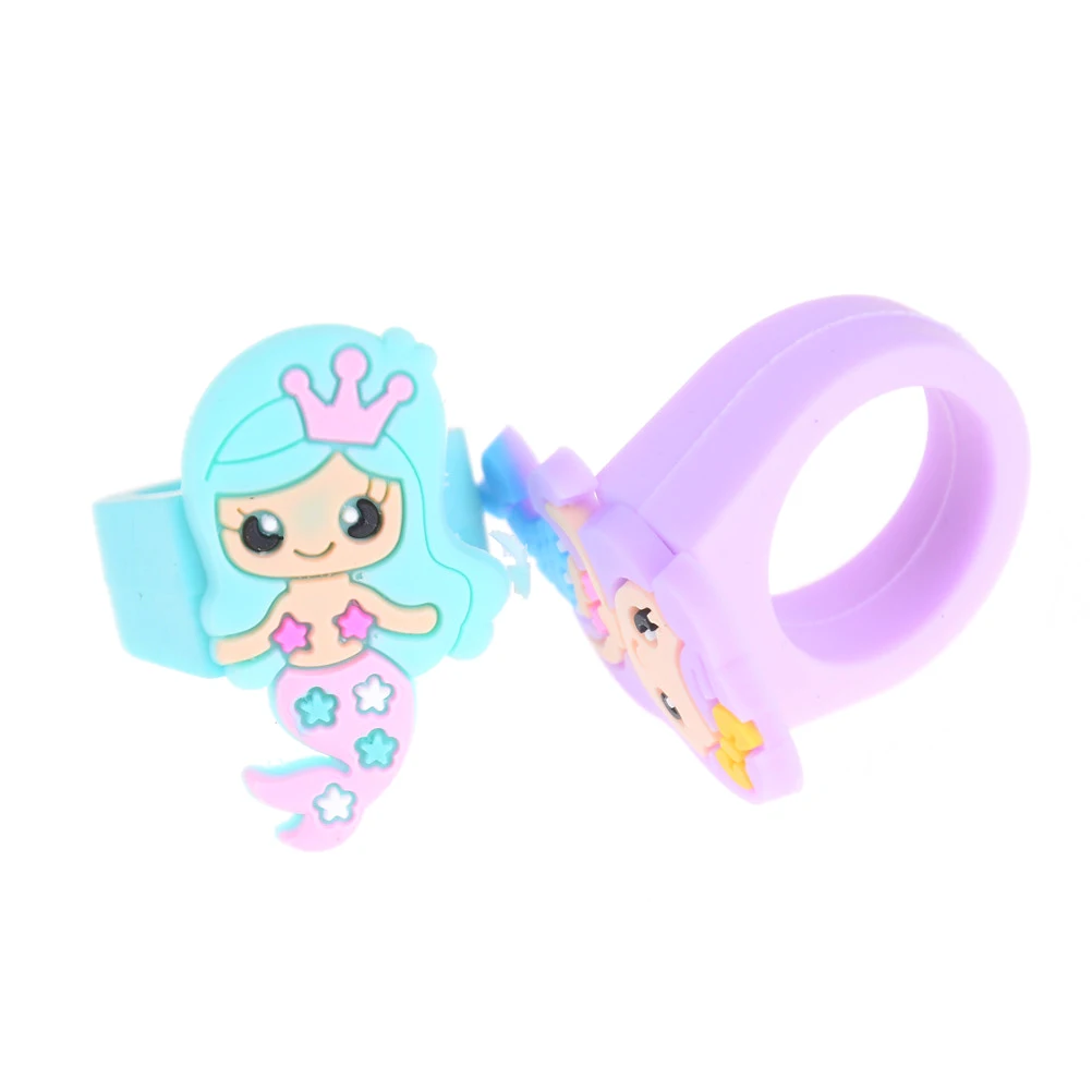

Cartoon Mermaid Ring For Girls Kids Promotional Gifts Unicorn Children Finger Toy Silicone Rings Soft PVC Red Pink Blue