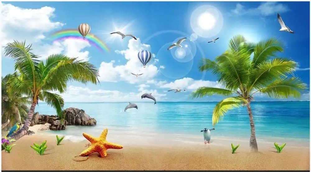 

Custom photo wallpaper 3d murals wallpaper Romantic dolphin tree landscape painting sea view living room tv background wall