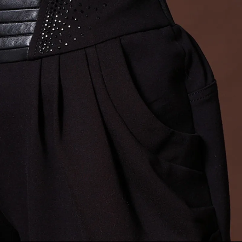 

Patchwork Women Fashion Harem Pants Plus Size 5XL Sheepskin Real Leather Trousers Female Casual Elastic Waist Full Length Pants