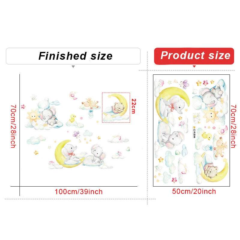 Спящая Луна слон медведь наклейки на стену для детской комнаты декор Мультяшные