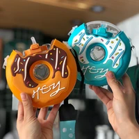 creative donut shape cup kids feeding cup with straws lovely donuts shape water cups cartoon leakproof outdoor water bottle
