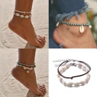 Браслеты на лодыжку в богемном стиле женские, кожаные ножные браслеты ручного изготовления, Пляжная цепочка на ногу для лета
