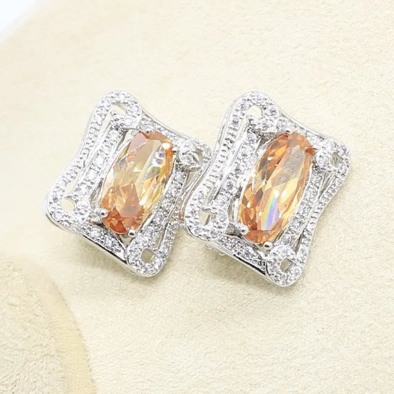 Геометрические шампанское цирконами серебряные Цвет набор украшений для женщин