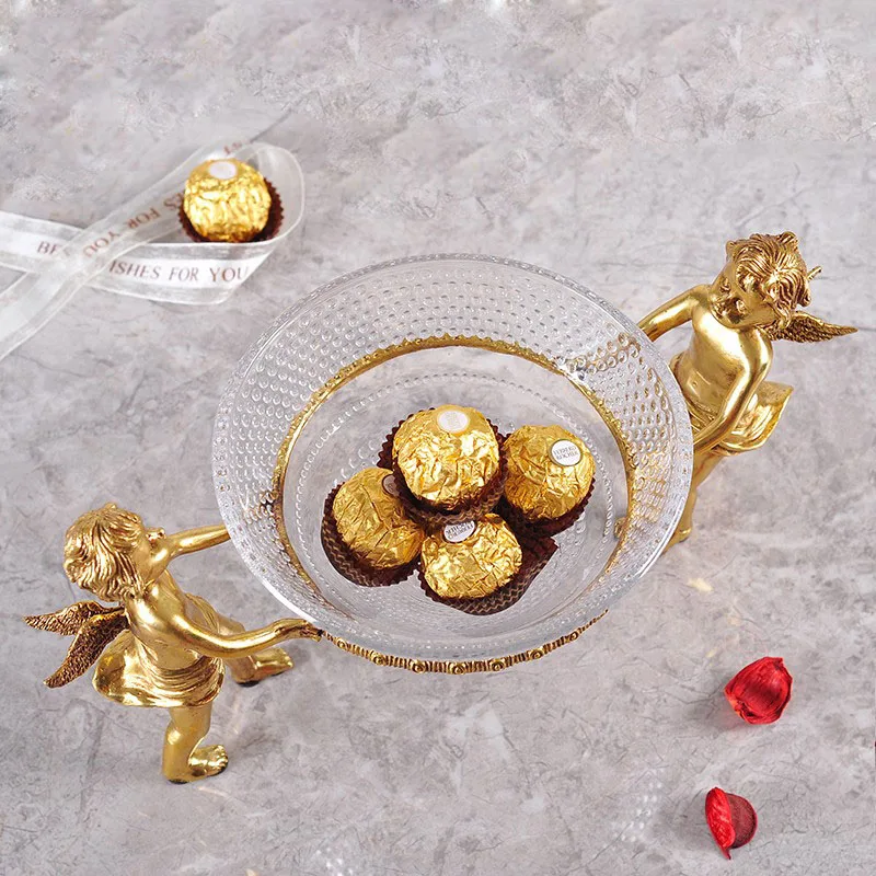 Роскошная золотая латунная посуда для мальчиков с двумя ангелами и эльфом