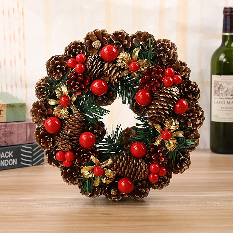 

2021 Christmas Wreath Decoration Thanksgiving Artificial Maple Garland Pine Cone Wall Hanging Christmas Door Wreath Ornament2022