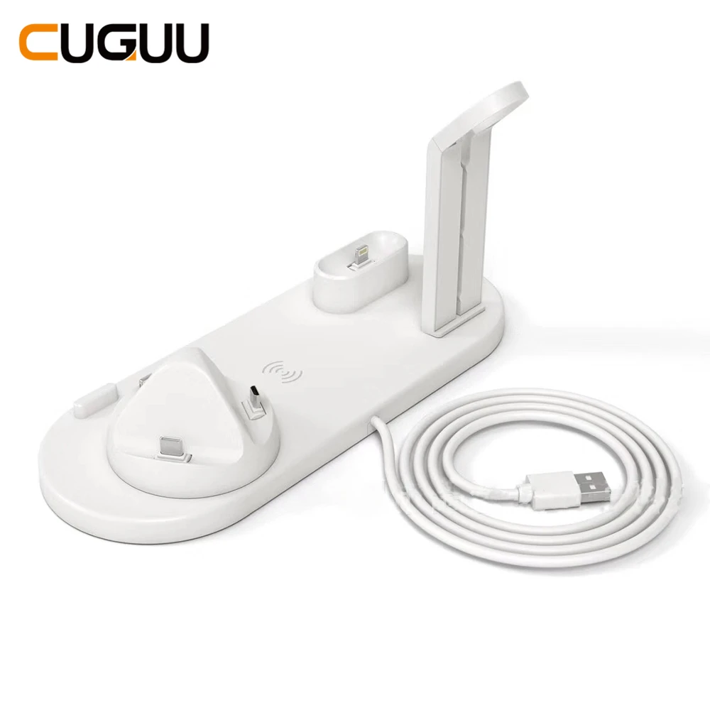 White 10 Вт Qi Беспроводное зарядное устройство док-станция 4 в 1 для Iphone Airpods Micro usb type C подставка Быстрая зарядка 3,0 Для Apple Watch зарядное устройство - Тип штекера: White