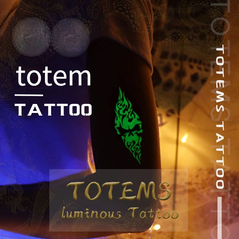 Светящийся водонепроницаемый временный наклейка татуировки Тотем Символ Пламени Звезд Луны Флэш-татуировки Волк Тело Искусство Рука Фальшивая Татуировка Женщины Мужчины на.