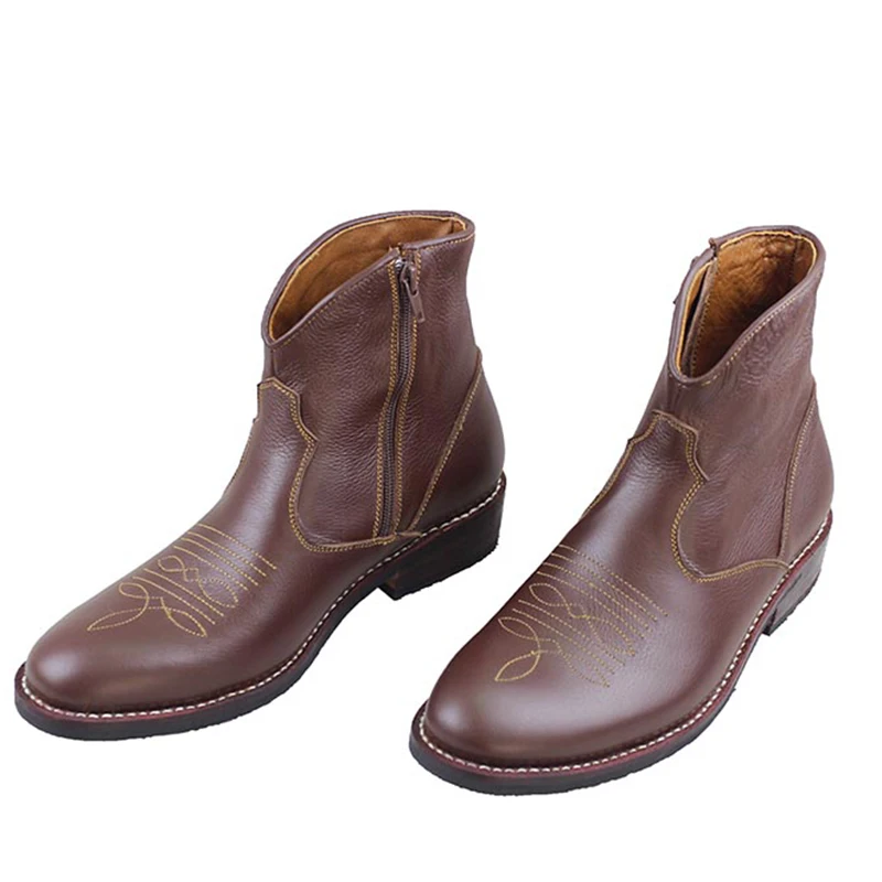 Ковбойские ботинки в западном стиле мужские рабочие из воловьей кожи коричневые