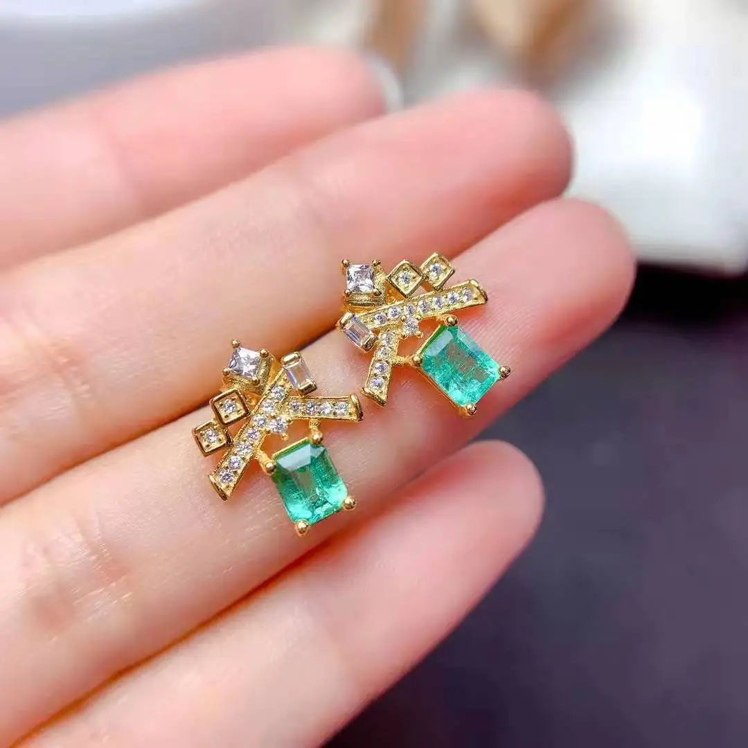 

Emerald/Ruby Fashion Women's Square Earrings S925 Sterling Silver Natural Gem Fine Weddings Jewelry Free Shipping MeiBaPJ FS