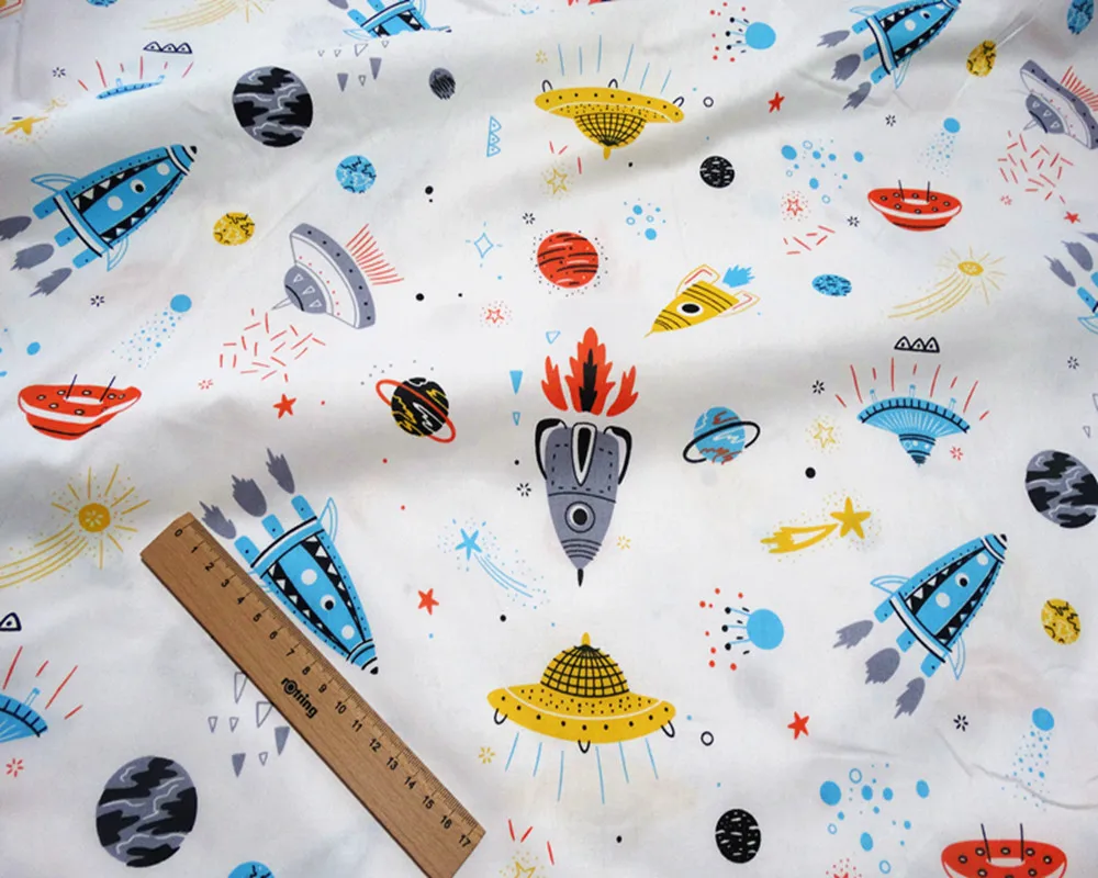 Хлопчатобумажная саржевая ткань с принтом космический мир Детская