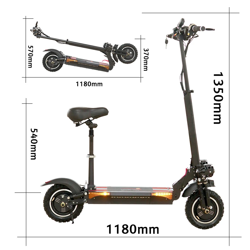 

EU Stock 48V Electric Scooter 2000W Dual Drive Motor 60KM/H Max Speed Folding E Scooter with Seat 48V 26A Lithium Battery 70KM