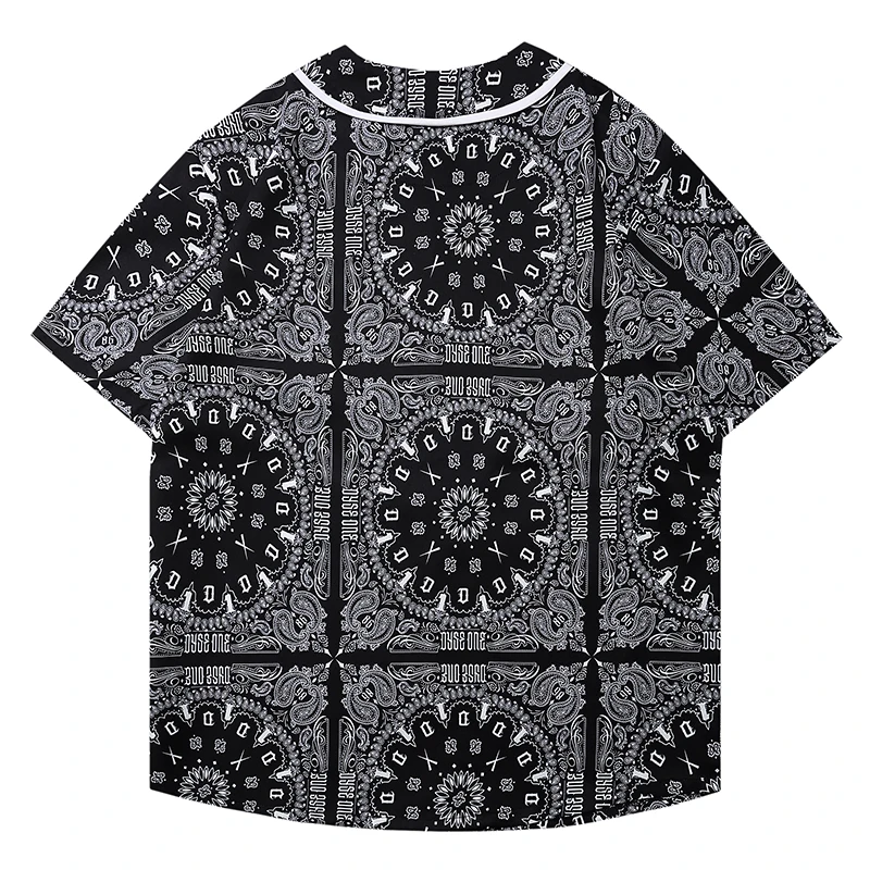 Paisley Print Embroidery Baseball Shirts Hip Hop Short Sleeve Button Up Streetwear Shirt Mens Fashion Clothing Hipster Trends