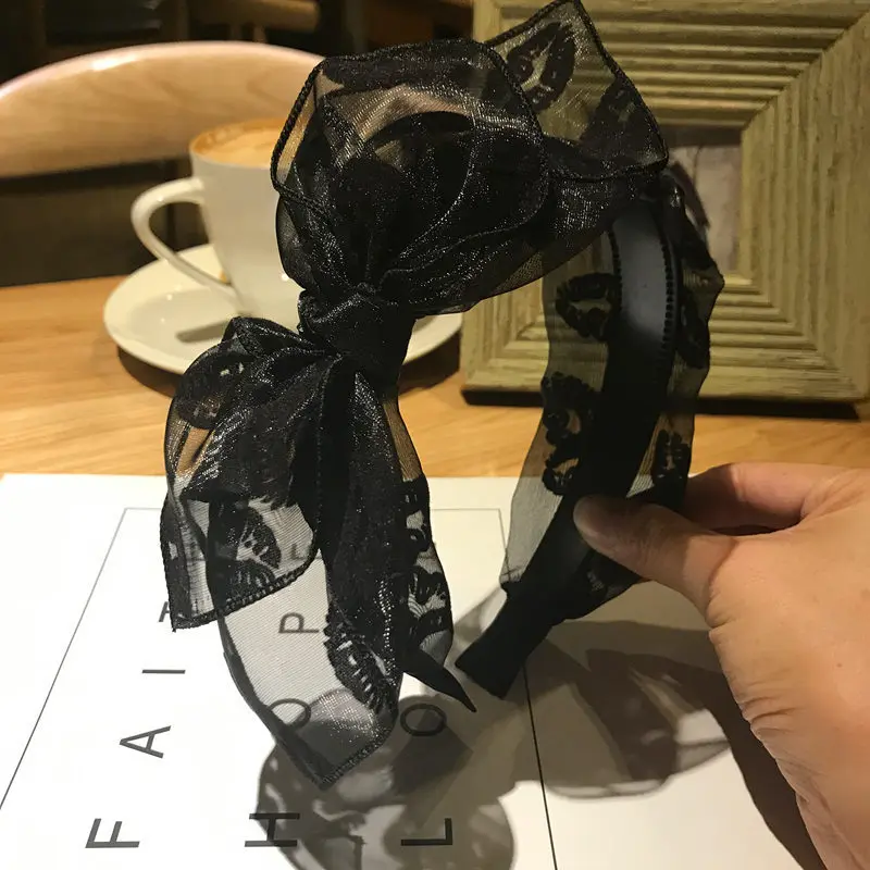 black lip Модный кружевной ободок для женщин, завязанный бантом, резинки для волос, винтажный головной убор, повязка для волос для девочек, корейский головной убор, обруч для волос, аксессуары для волос SJ1 - Цвет: black lip