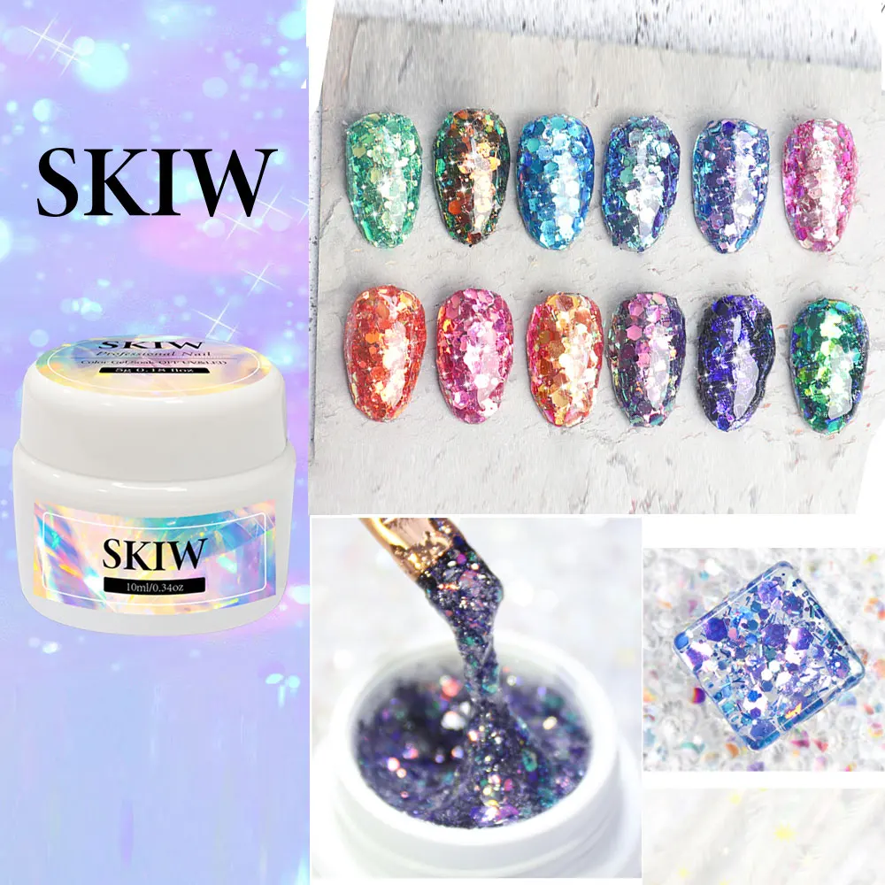 

SKIW Sequins Nail Polish Gel Uv Bling Glitter Design Nail Builder Gel Esmalte Semipermanente Diamond Nail Art For Led lamp