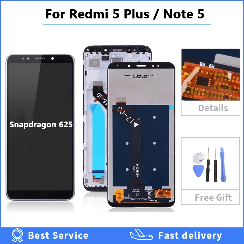 ЖК-дисплей для Xiaomi Redmi 5 Plus сенсорный экран 100% дюйма дигитайзер в сборе рамка