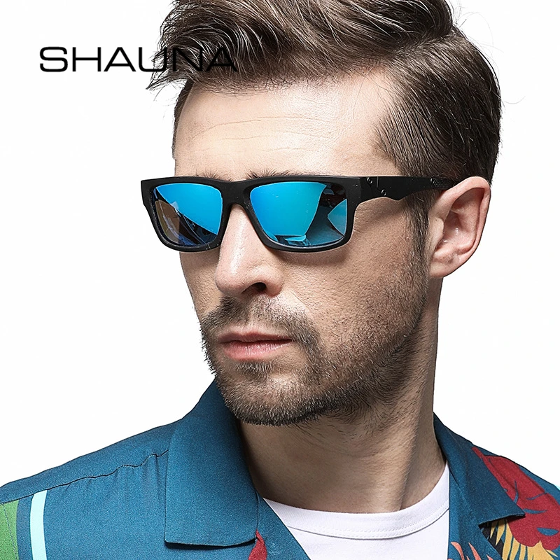 

SHAUNA, мужские классические модные поляризованные Квадратные Солнцезащитные очки, цветное зеркальное покрытие, анти-УФ лучи, очки для вожден...