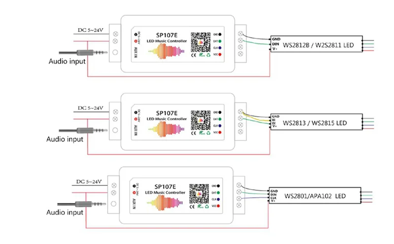 SP105E SP106E SP107E SP108E SP501E SP110E светодиодный WiFi Bluetooth музыкальный пульт управления, iOS Android App беспроводной пульт дистанционного управления DC5V~ 24V