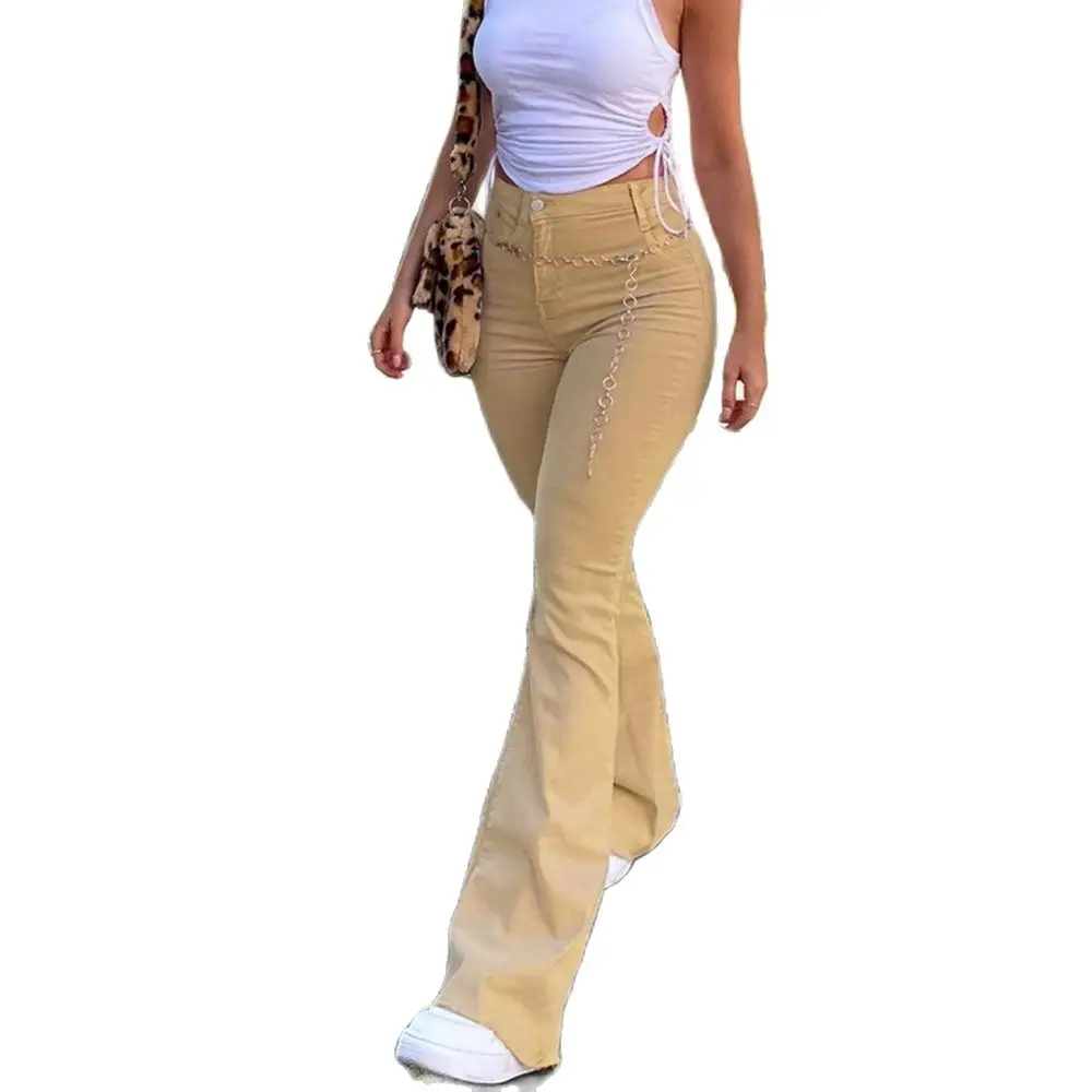 

Trousers For Female Women Jeans Pants 2021 Fashion High Waist Black Brown Jeans Trousers Ladies Denim Flared Pants Women