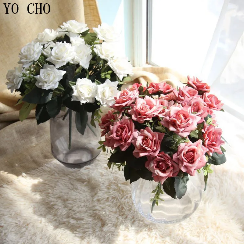 YO CHO шелковые искусственные цветы с 7 цветами розы ветки большие свадебные фоны