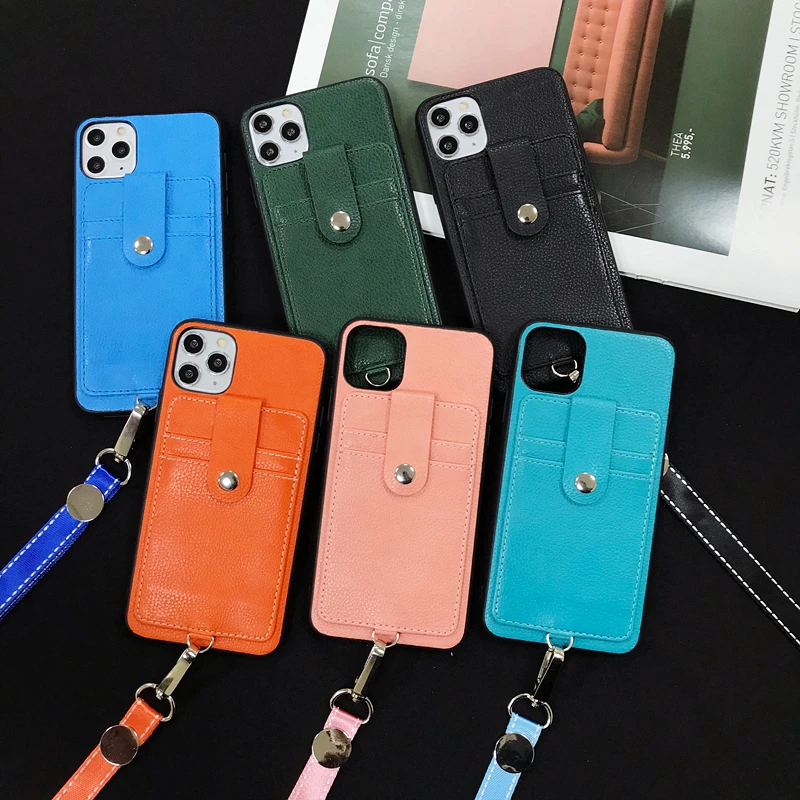 

UYFRATE Shockproof PU Leather Card Slots Wallet Case For iPhone 12 Pro Max 11 XS Max XR X 8 7 6 Plus with Lanyard