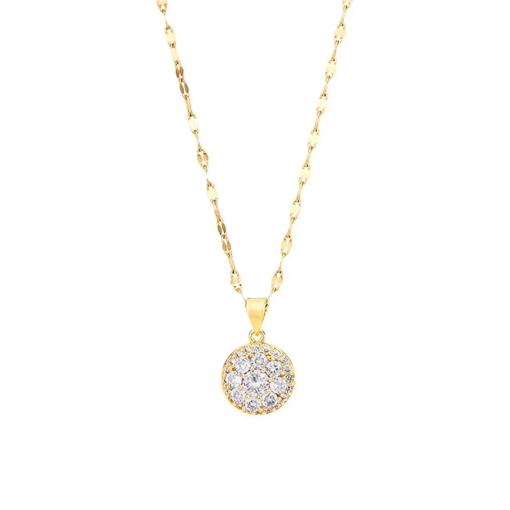 

Inlaid Diamonds Pendant Necklace Round Circle Pendant Necklace Clavicle Chain Dainty Jewelry For Women