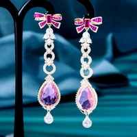 soramoore luxury gorgeous trendy long bow pendant earrings cubic zirconia women wedding big earrings bijoux high quality 2022