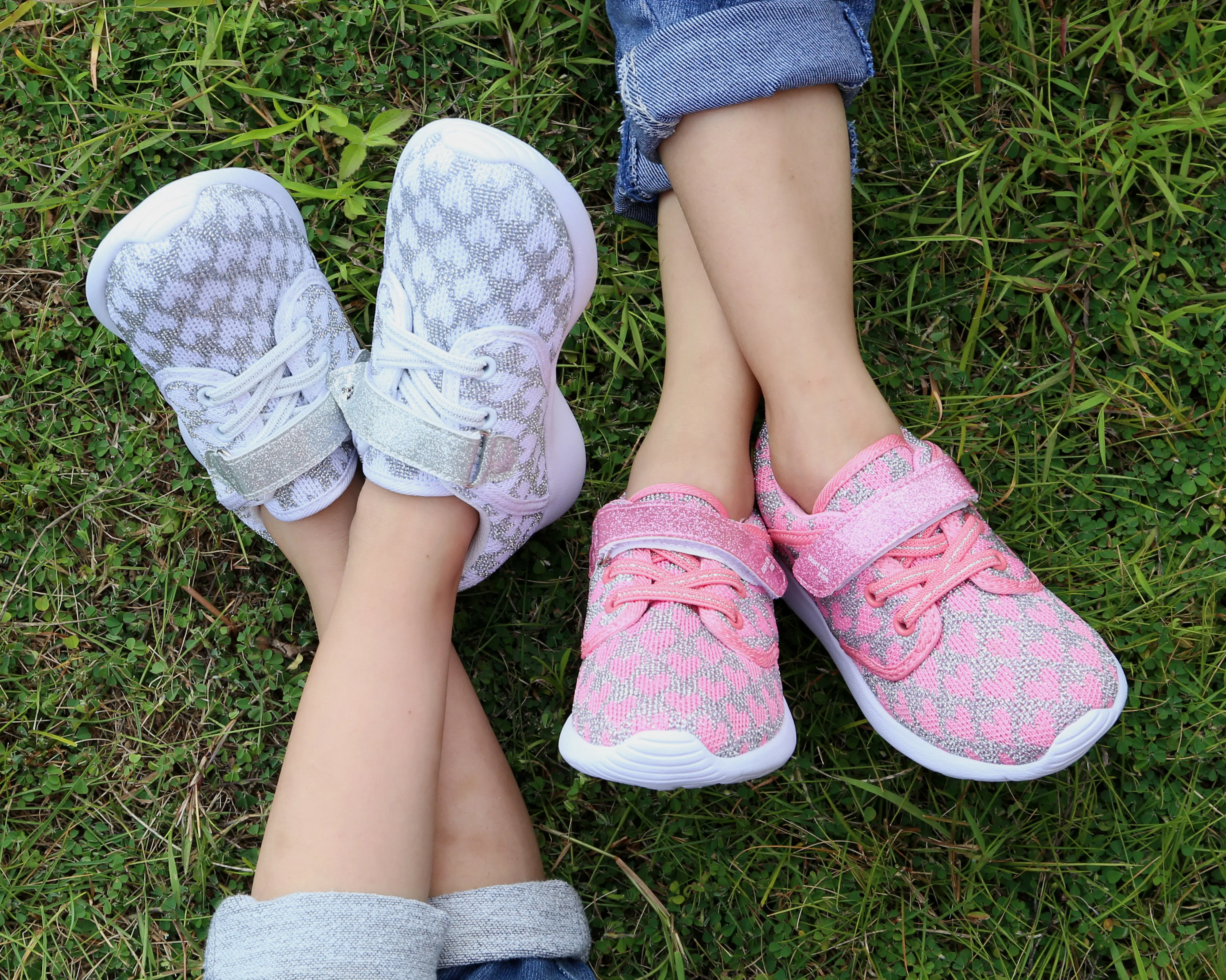 

EIGHT KM Heart Shape Fabric Boys and Girls Toddler Kids Lightweight Woven Breathable Velcro Running Sneakers School Casual Shoes