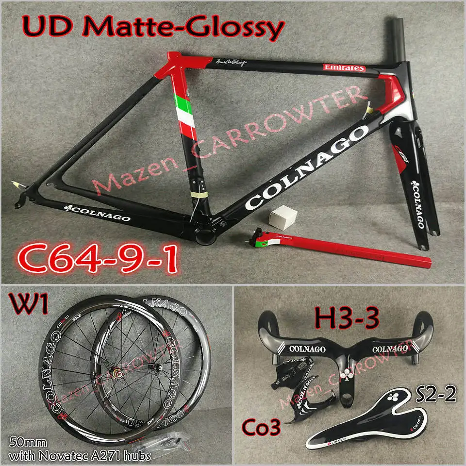 Package for sale T1100 UD Team Emirates Colnago C64 карбоновая рама+ руль+ седло+ клетки для бутылок+ 50 мм карбоновый комплект колес Novatec A271 ступицы - Цвет: Package for sale