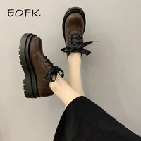 eofk new autumn women shoes solid black pu oxford shoes woman lace up high heels thick bottom platform loafers casual shoes