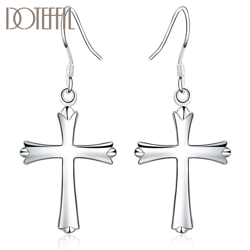 

DOTEFFIL 925 Sterling Silver Smooth Cross Earring For Women Wedding Engagement Party Fashion Charm Jewelry