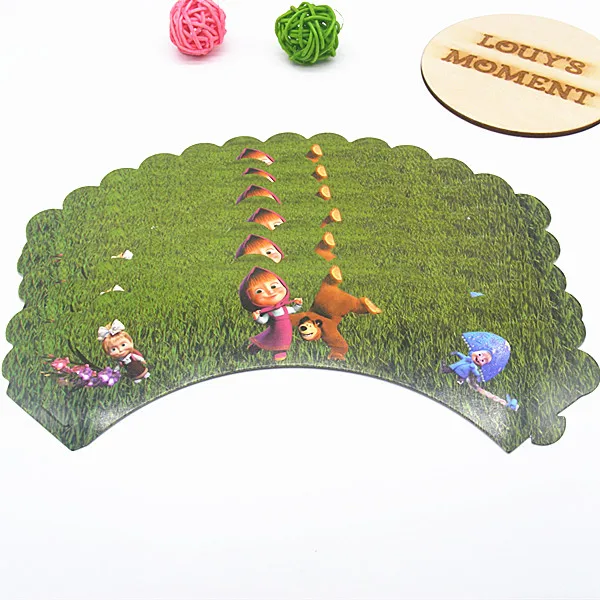 12pcs wrapper 24 шт.(12 шт. обертка+ 12 шт. Топпер) Россия Маша кекс обертка День рождения украшения сувениры - Цвет: 12pcs wrapper