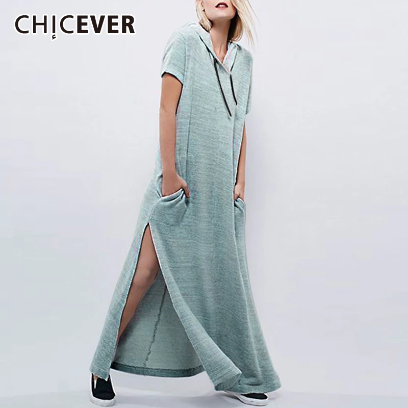 Женское платье с капюшоном CHICEVER свободное Повседневное макси коротким рукавом и