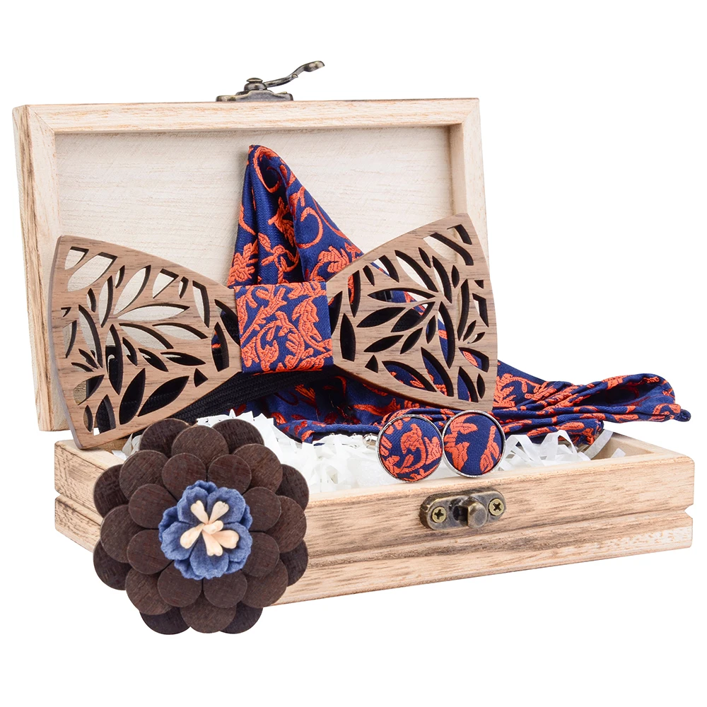 Цветочный полый деревянный галстук бабочка для мужчин Шелковый Карманный