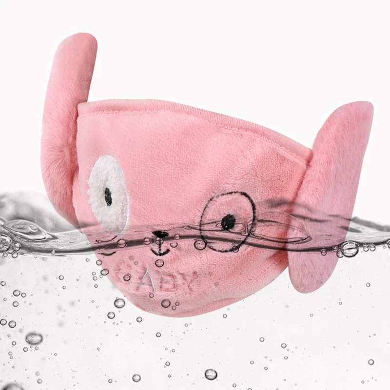 

Women 2 In 1 Winter Plush Mouth Mask with Removable Ear Warmers Cartoon Bear Embroidery Windproof Dustproof Face Cover
