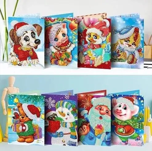 6-8PCS Горячая Diy алмазная живопись карты блестящие специальные наборы для вышивки рождественские поздравительные открытки Санта Клаус Счастливого Рождества - Цвет: 6-8PCS