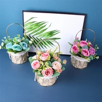 30 cm simulation rose flower with metal flower basket home dining table decoration party wedding fake flower decoration