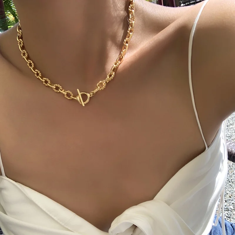 

Timeless Wonder Brass Geo OT Chained Necklace Women Jewelry Statement Punk Designer Top Trendy Boho Ins Gothic Gift Choker 5164