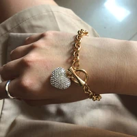fashion rhineston heart charm bracelet for women accessories 2021 gold link chain bracelets female luxury jewellery gift to wife