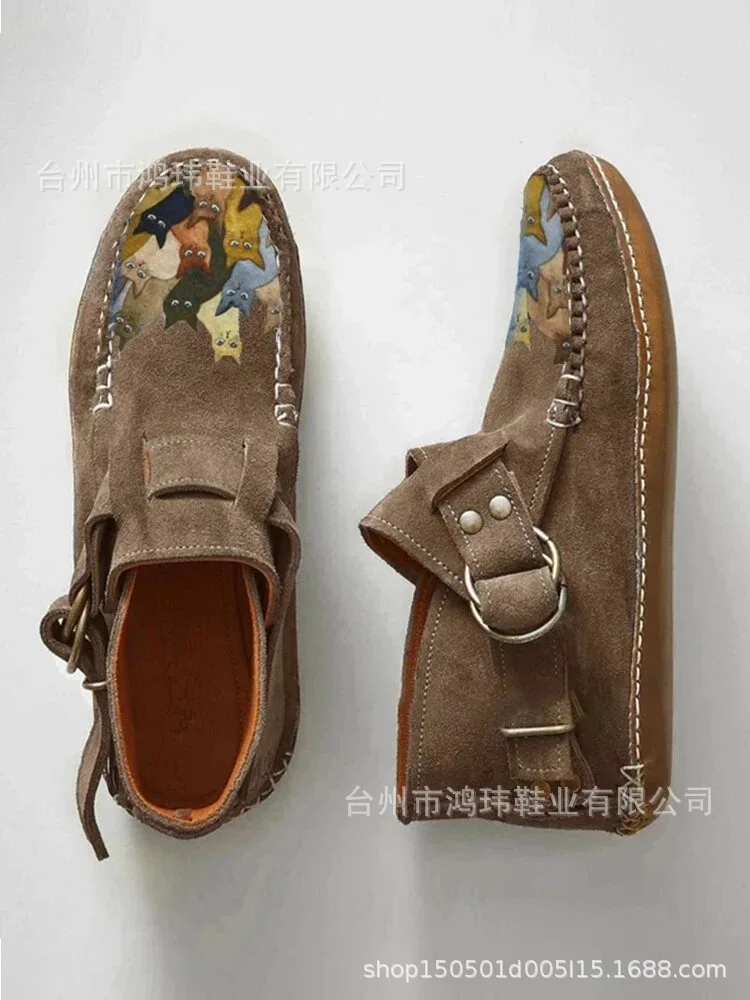 

2021 Plus Size Women's Shoes Comfortable Cartoon Cat Leather Buckle Casual Flat Shoes Purple Size 44 Shoes Lime Green Sneakers