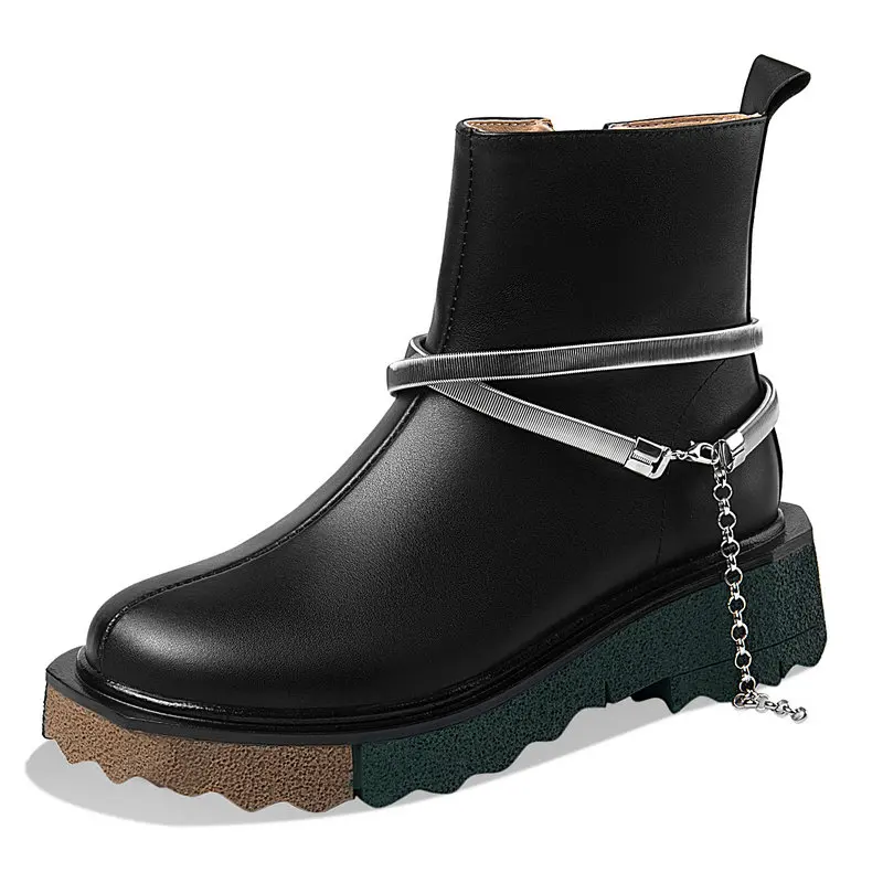 

2022 INS Fashion Ankle Boots Cow Leather Autumn Women Shoes Round Toe Square Med Heel Winter Short snown Boots 34-41