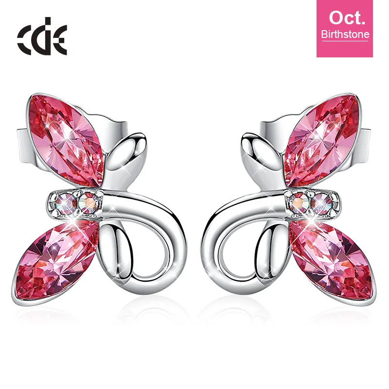 Oct CDE женские золотые ювелирные серьги, украшенные кристаллами Swarovski, милые серьги-бабочки из розового золота 18 К, модное ювелирное изделие - Цвет камня: Oct