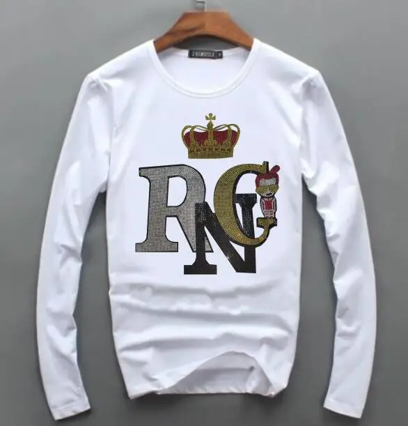 Diamond Men long design T-Shirt O-Neck Round Neck Long Sleeve Men Elastic cotton T-Shirt For Male Clothing