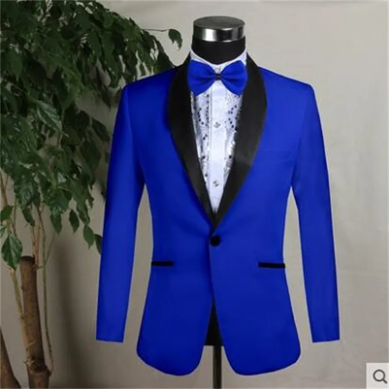 Blazer men groom suit black white red blue mens wedding suits costume singer star style dance stage clothing formal dress