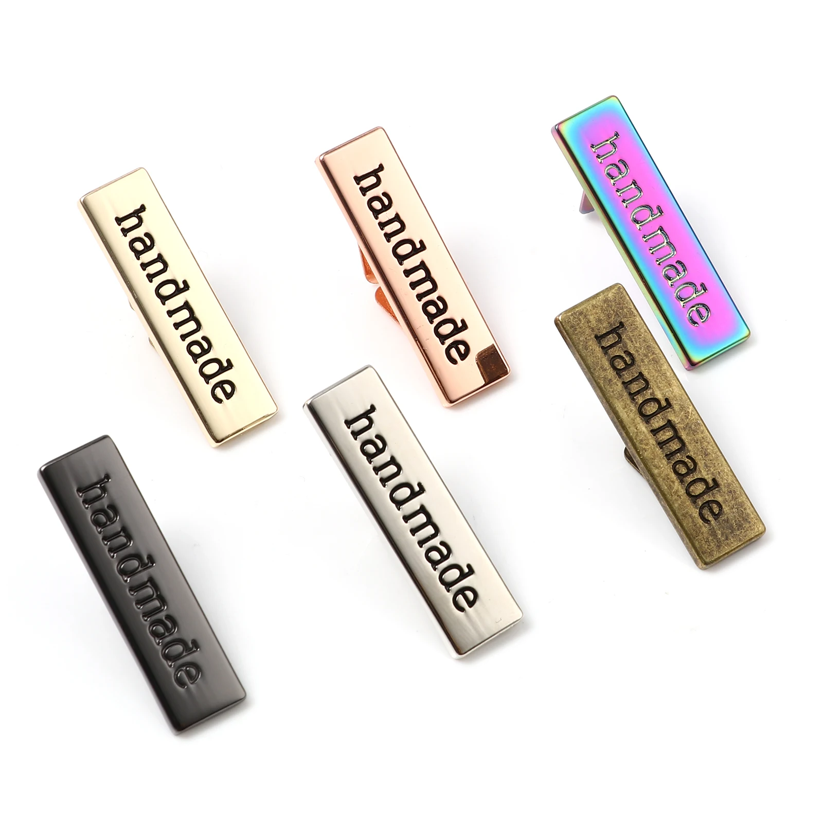 

5 Sets Metal Labels Tags Handmade DIY Letter For Clothes Jeans Shoes Bags Rectangle Hand Made Printed Tag Sewing Labels Crafts