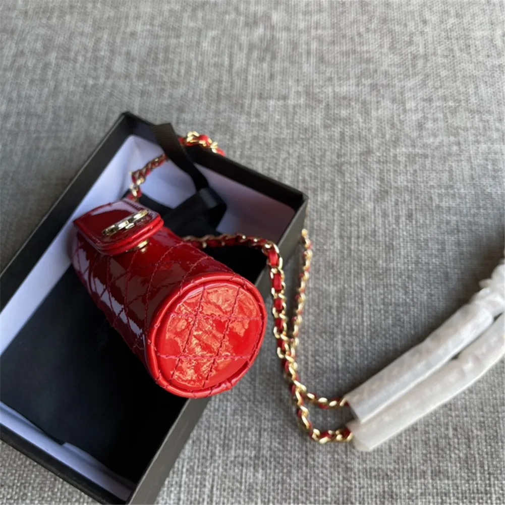 

Fashion Female Bag High-End Personality Leather Solid Color Lipstick Bag Cosmetic Bag Round Chain Messenger Bag