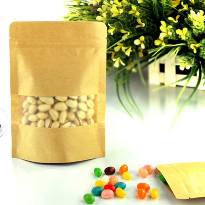 Желтая крафт бумага влагостойкая сумка на молнии конфетный сушеный фруктовый