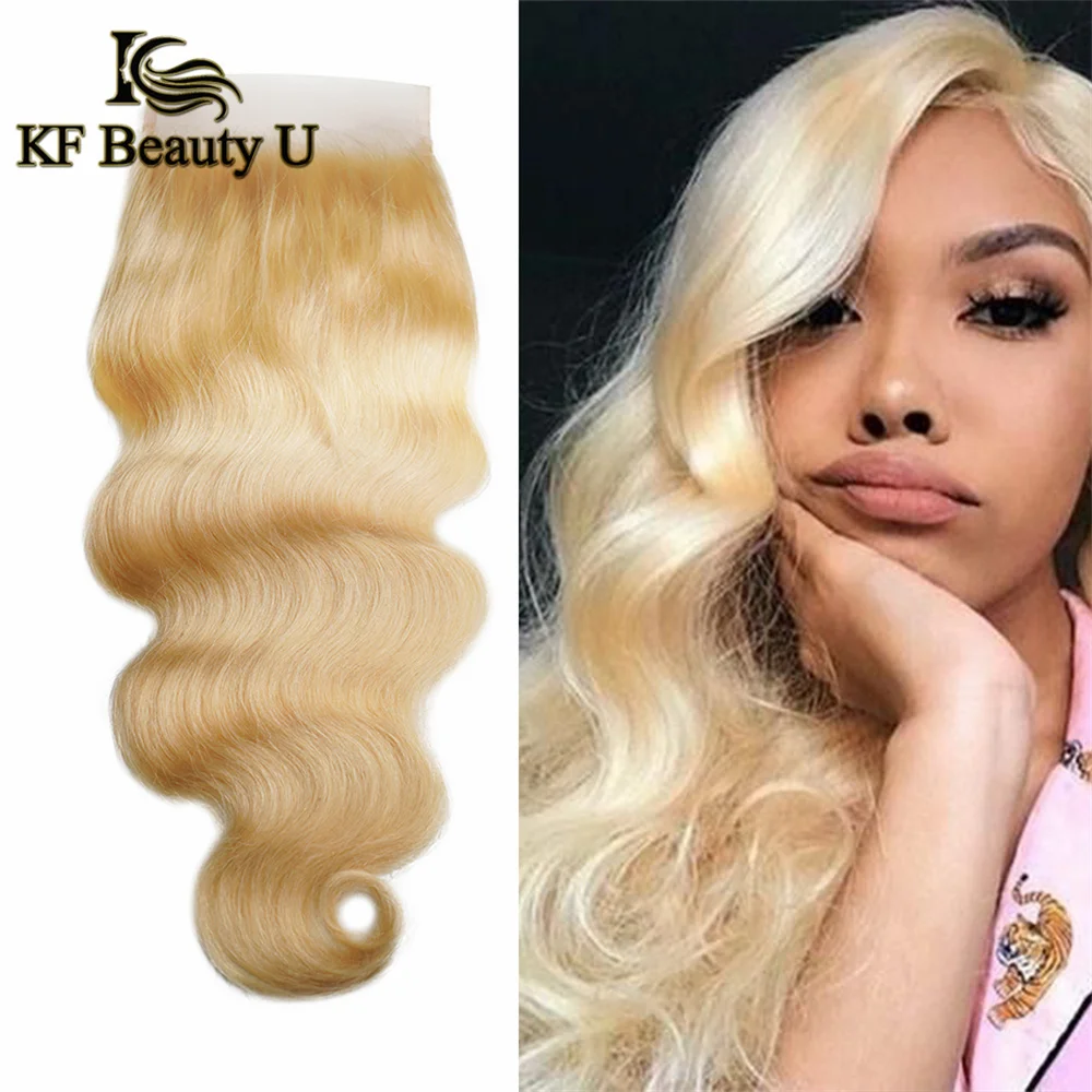 

613 Body Wave Lace Closure Transparent 5x5 Lace Closure Honey Blonde Can Be Dyed Natural Hairline Baby Hair Pre Plucked Remy